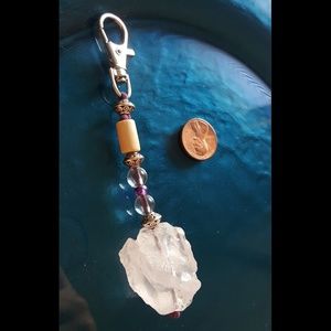 Rough Quartz key ring / bag charm